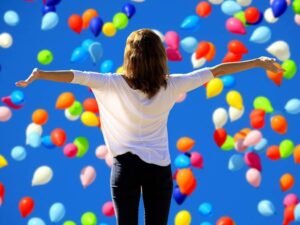 woman standing in the midst of balloon live life to the fullest quotes