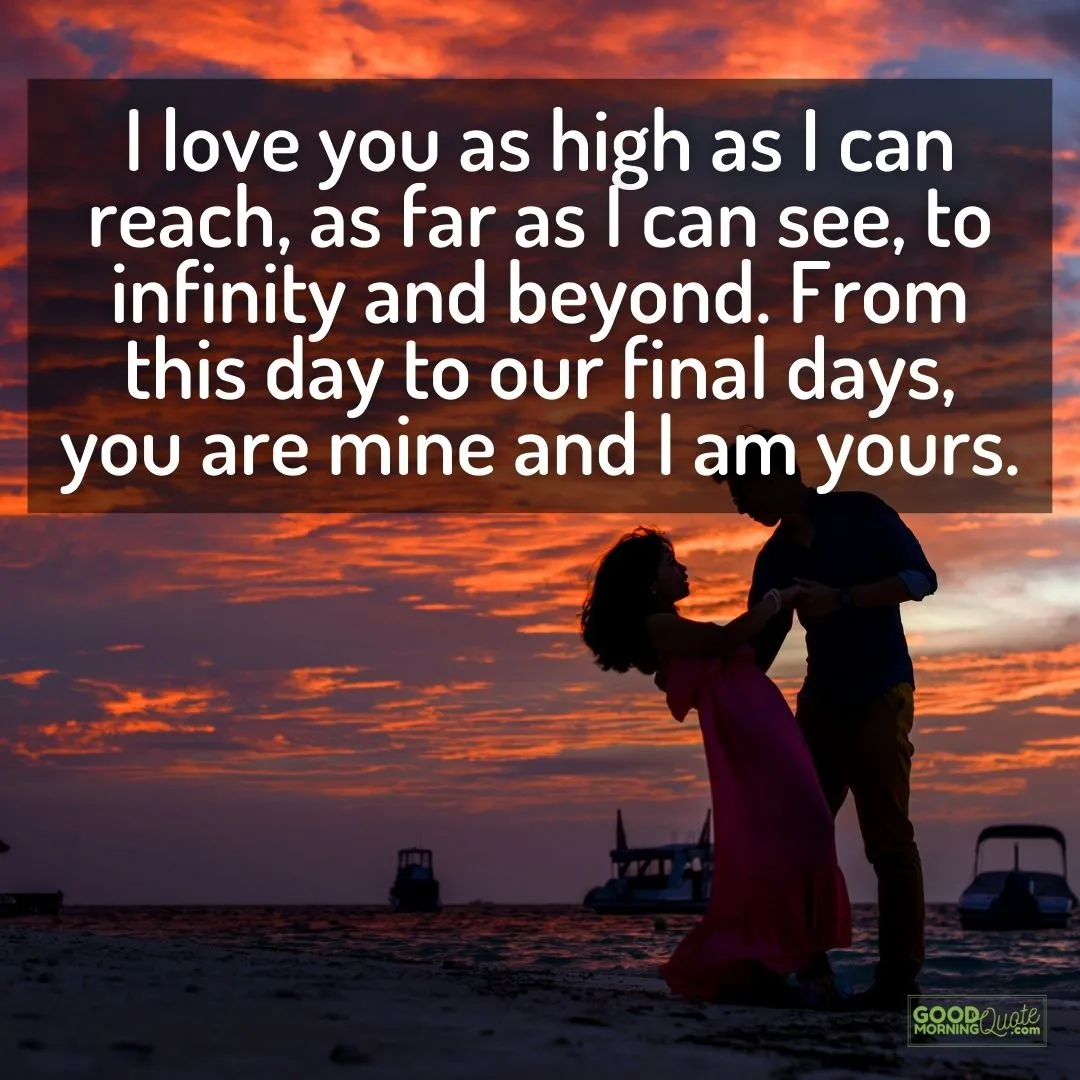 I love you as high as I can reach husband love quote with couple dancing on the background