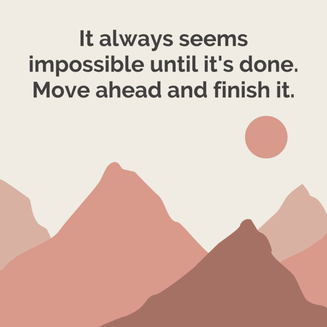 doing the impossible inspirational quote, mountains moon, pink cream background