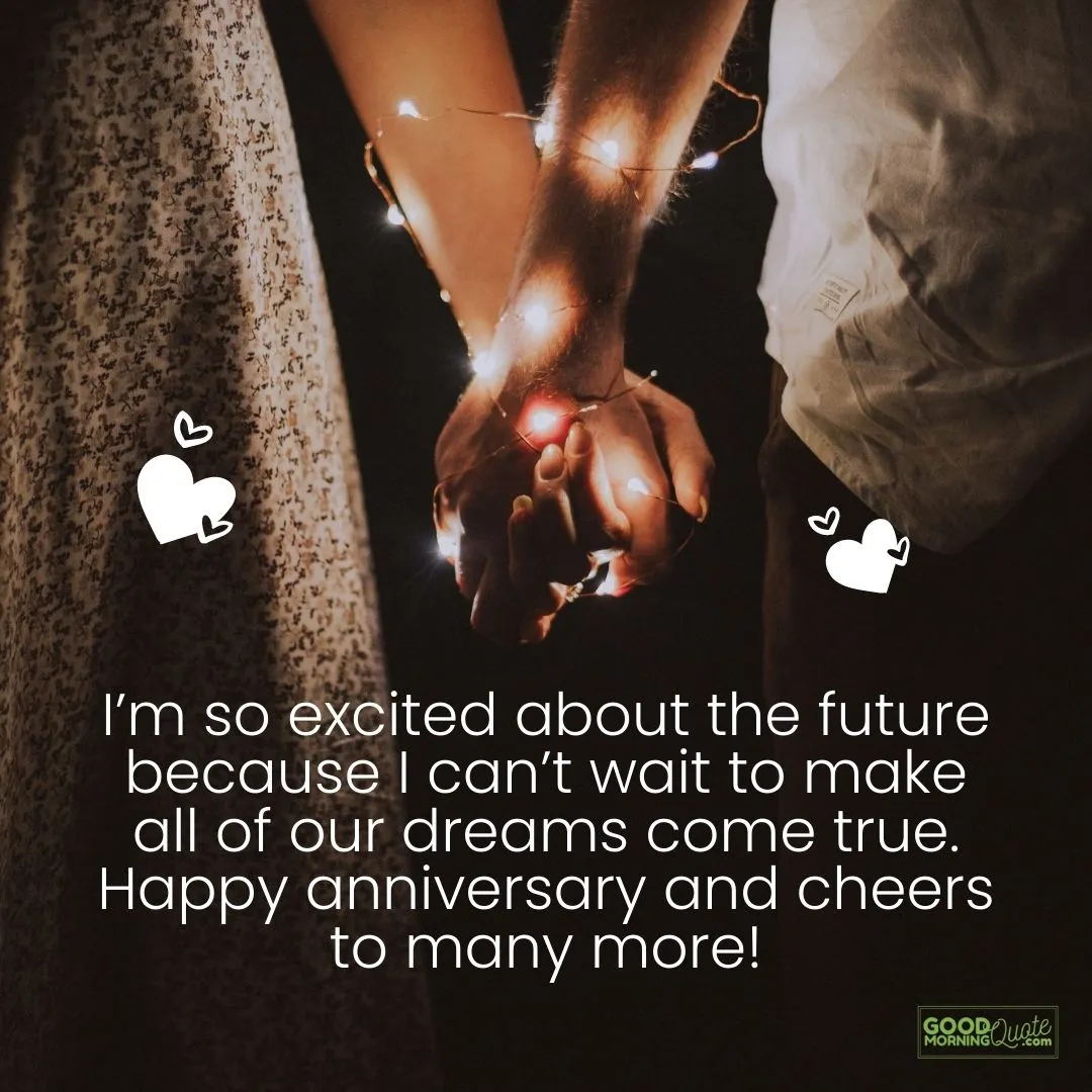 i am so excited about anniversary quote with man and woman holding hands together background