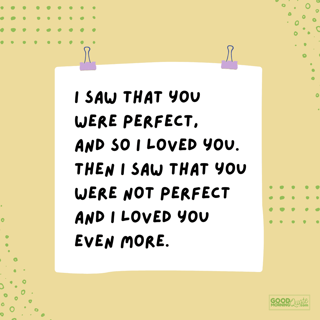 "I saw that you were perfect" cute love quote on yellow abstract minimalist background