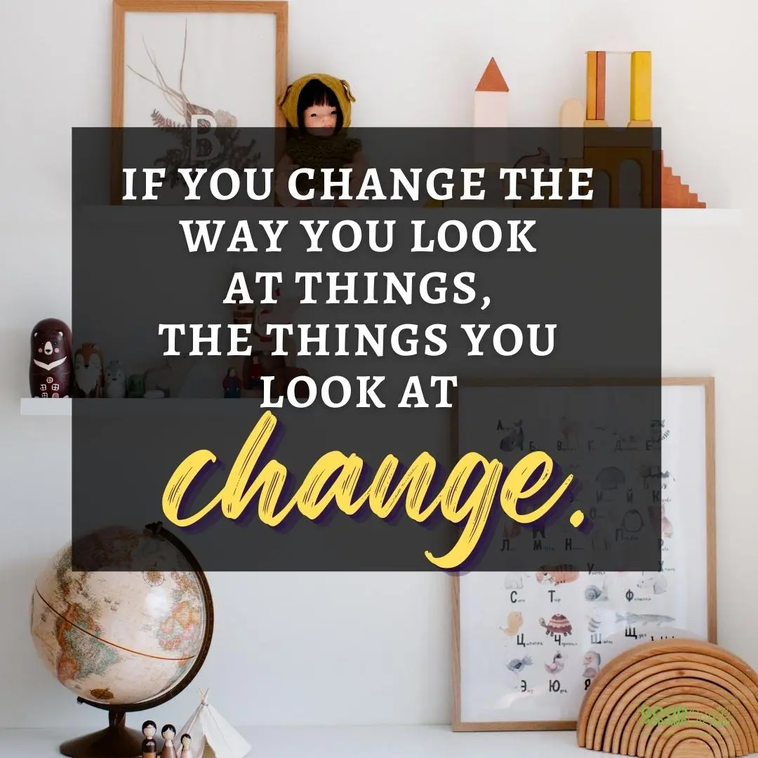 if you change the way you look happy positive quote, wall with globe and frames background