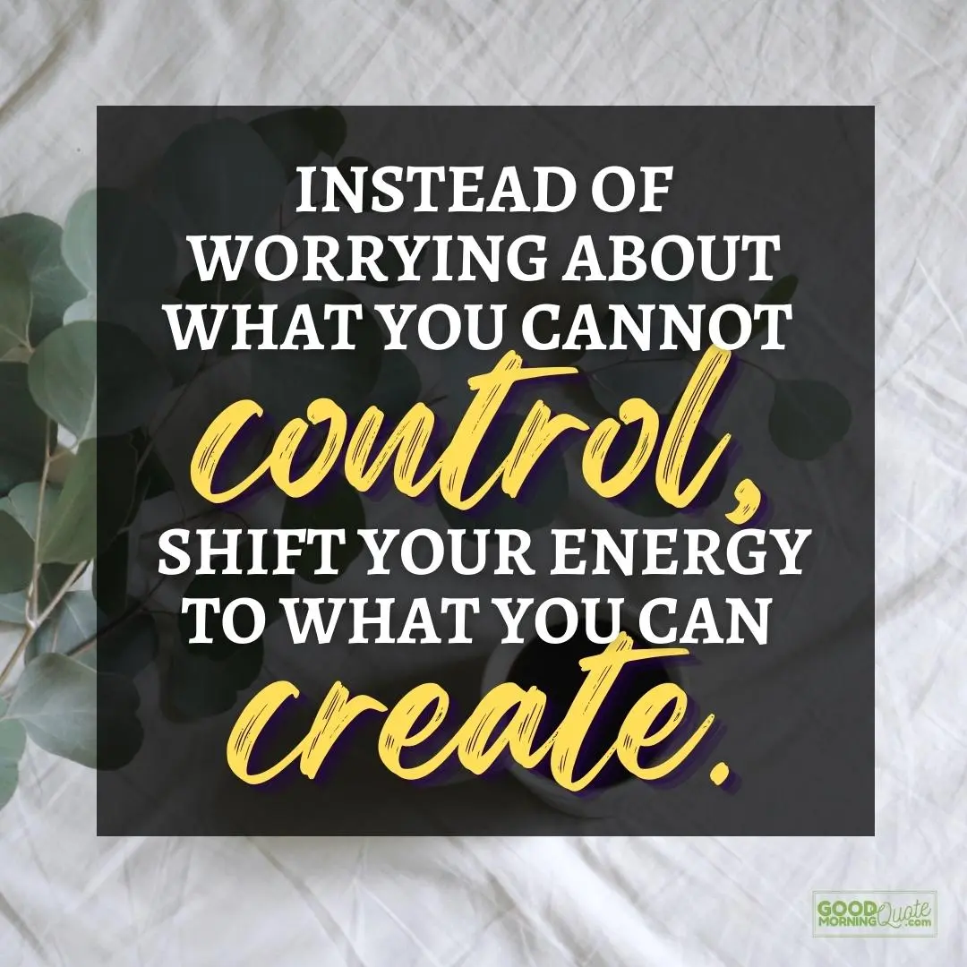 instead of worrying happy positive quote with green plant on white background