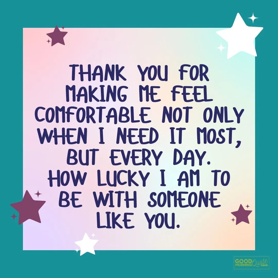 "Thank you for making me comfortable" on green background with stars