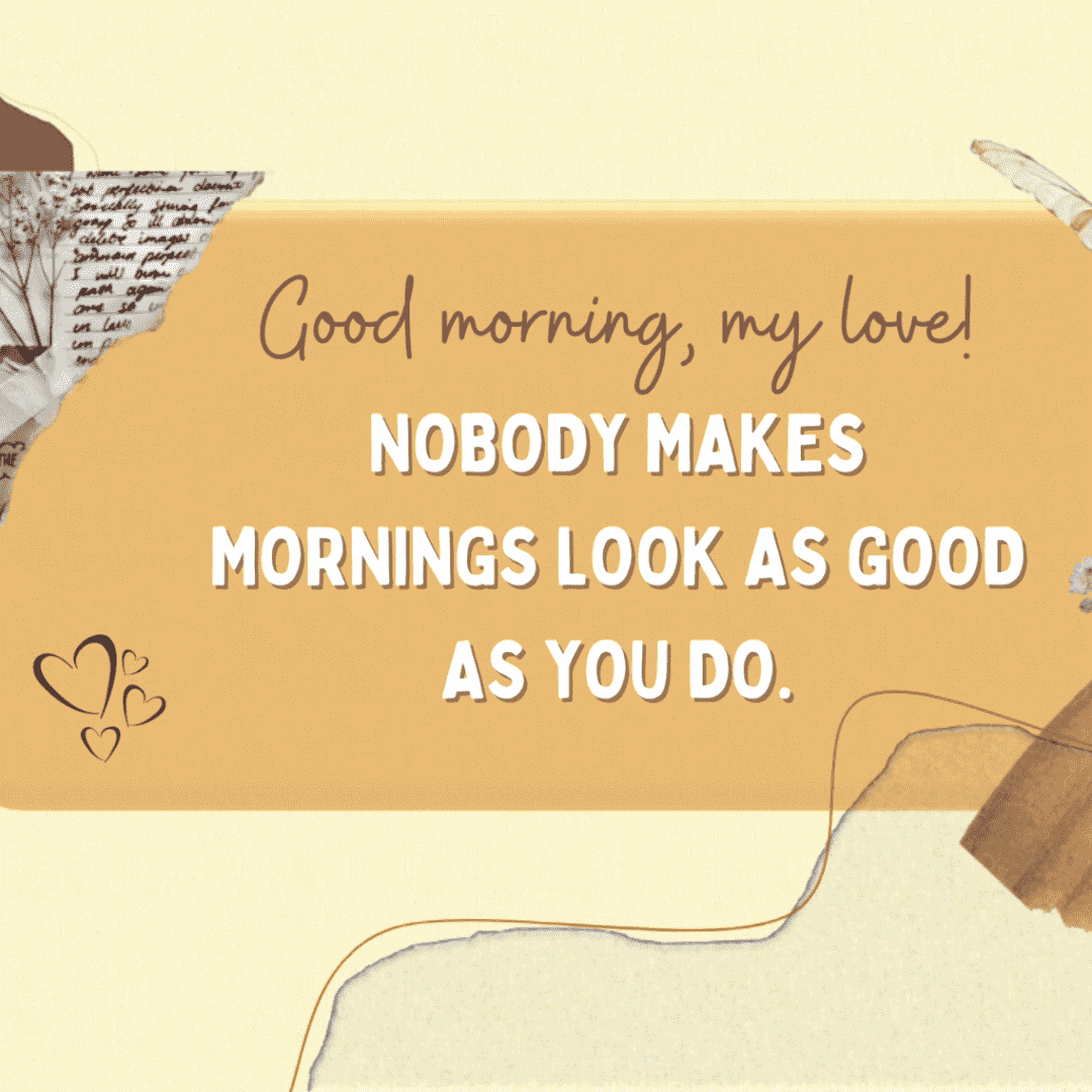 morning love quote, table flatlay paper strip, yellow background