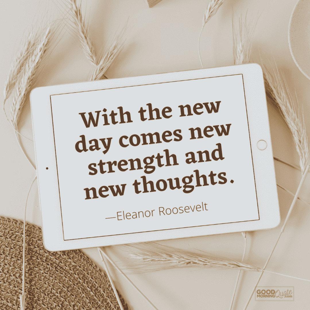 new day new strength inspirational quote, brown cream flatlay background