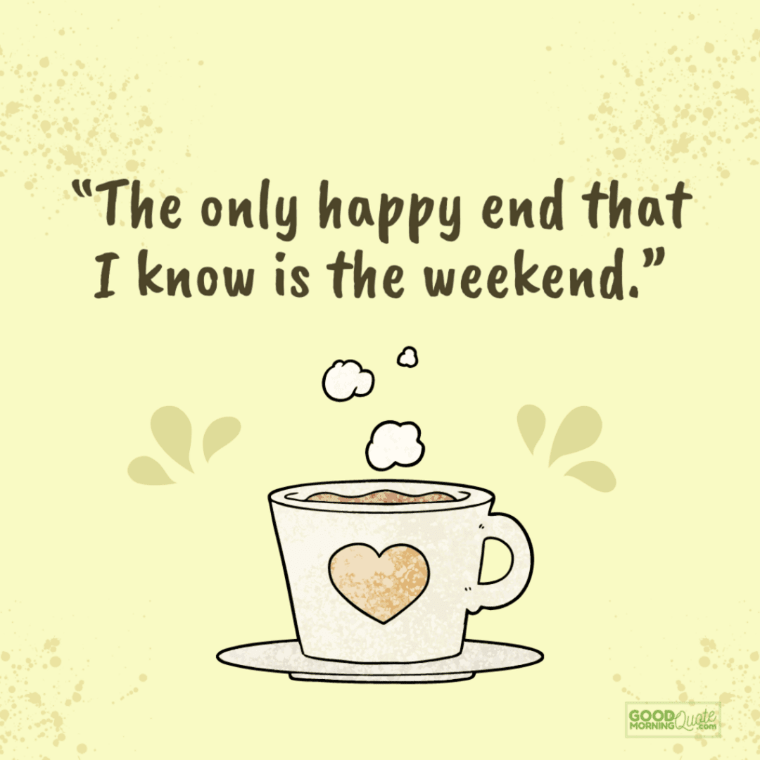 "the only happy end" cup of coffee on yellow background