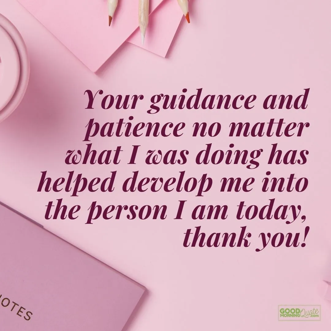 "your guidance and patience" with office materials on pink background