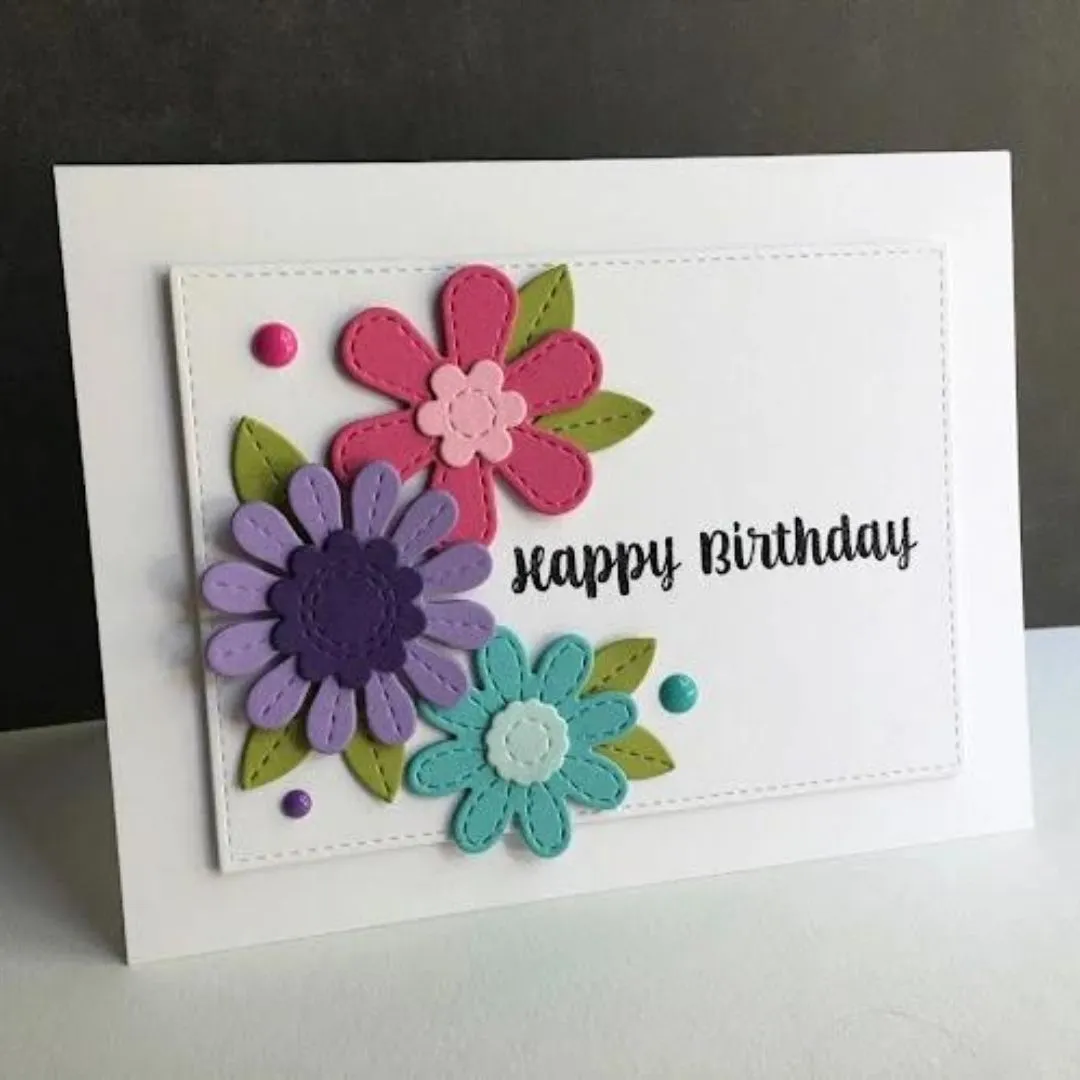 colorful flowers homemade birthday card ideas