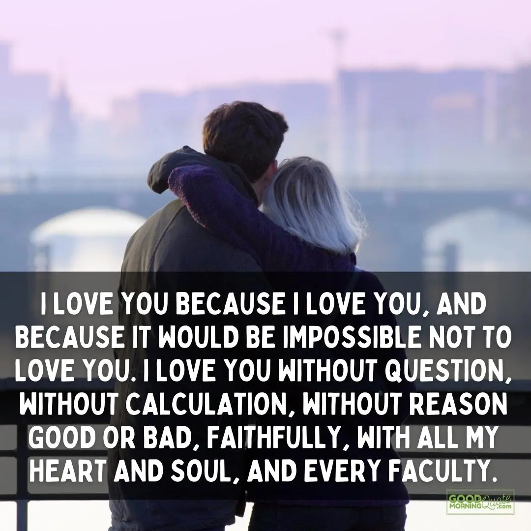 i love you because I love you relationship quote with couple in the background