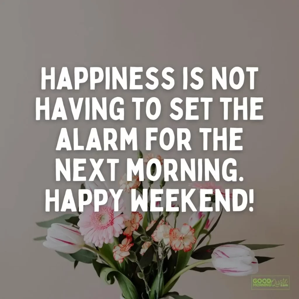 happiness is not having to set the alarm weekend quote