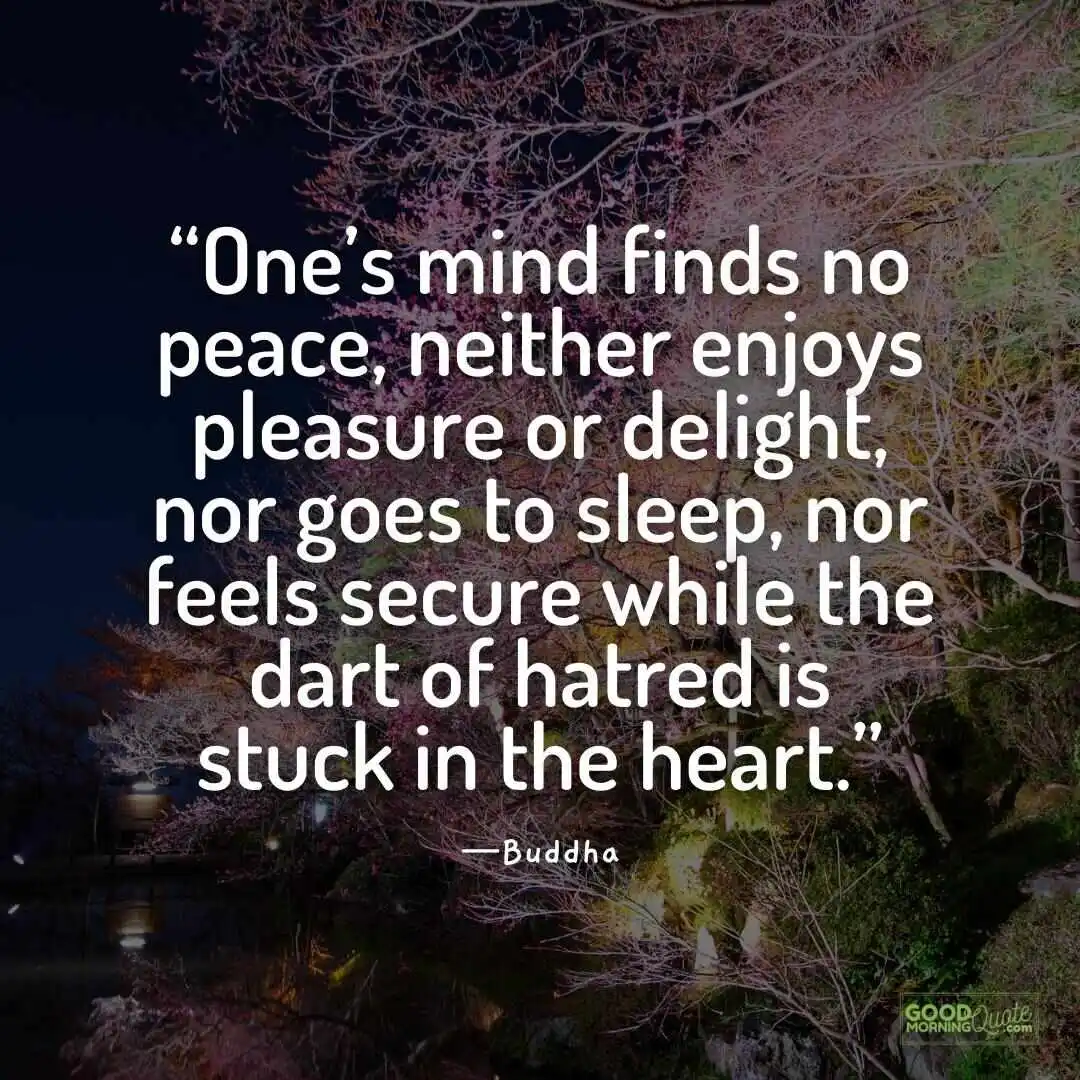 One’s mind finds no peace, neither enjoys pleasure or delight, nor goes to sleep, nor feels secure while the dart of hatred is stuck in the heart.