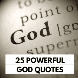 Powerful God Quotes with a picture of an opened book with the word God