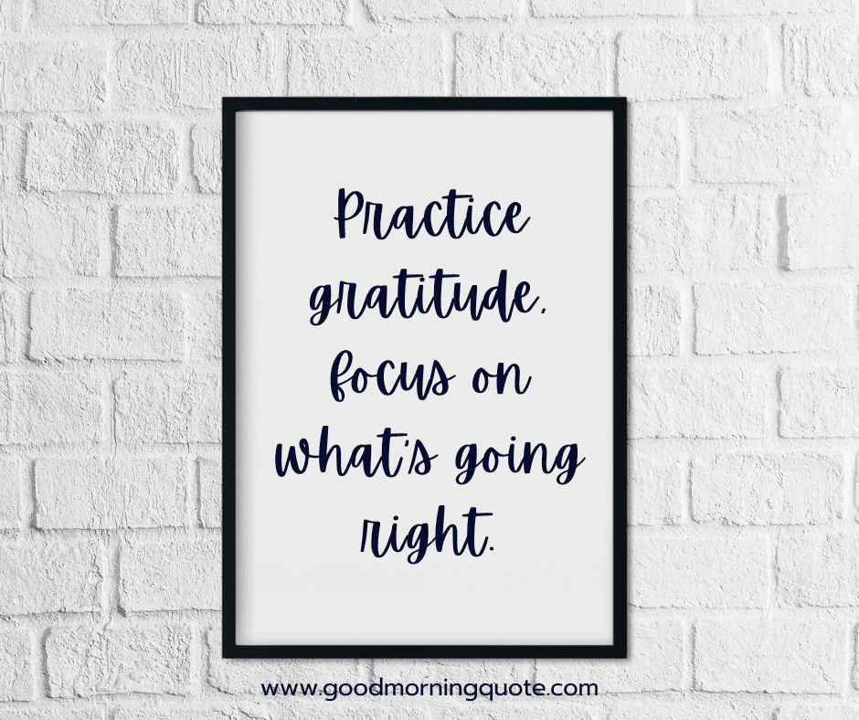 Thought of the day "Practice gratitude, focus on what's going right." on a wall